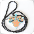 Fashion Natural Wooden Pendant with Wooden Beaded Necklace Chain (IO-wn016)